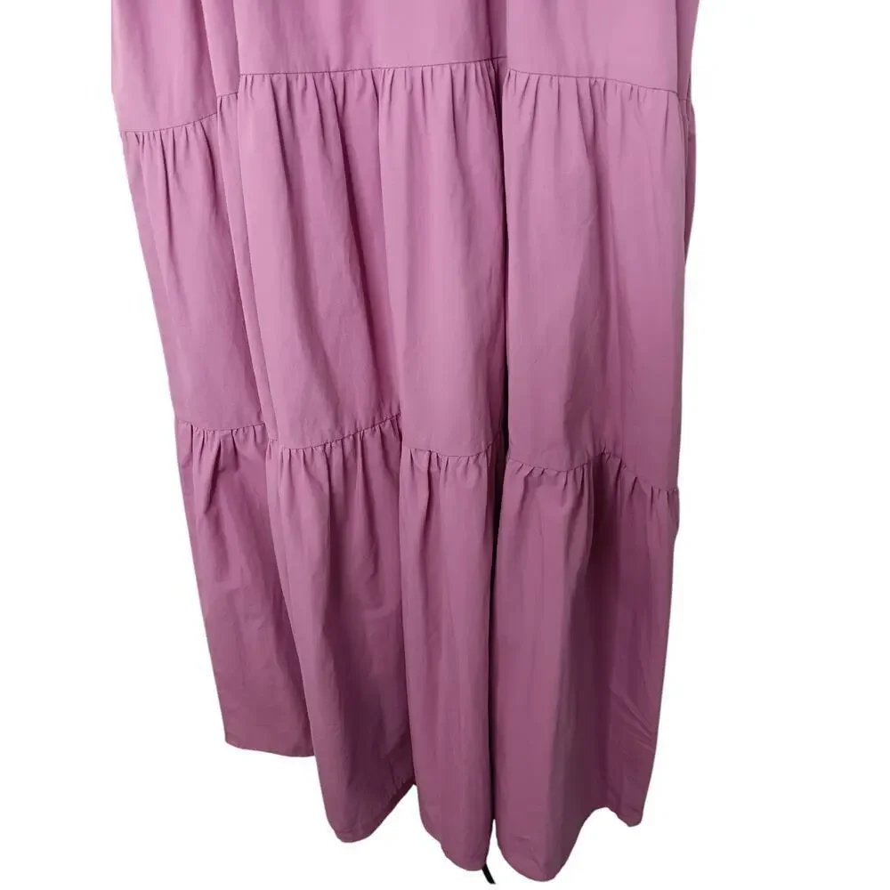 New Easel Los Angeles Tiered Midi Pink Ruffle Strap Pockets Cotton Dress S - Picture 11 of 16